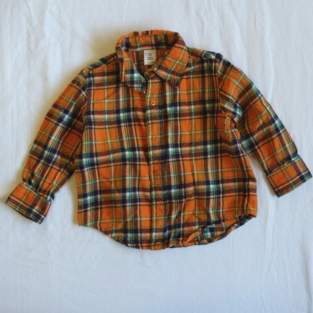 toffy house soft plaid flannel button down shirt 12-18 months baby toddler boy
